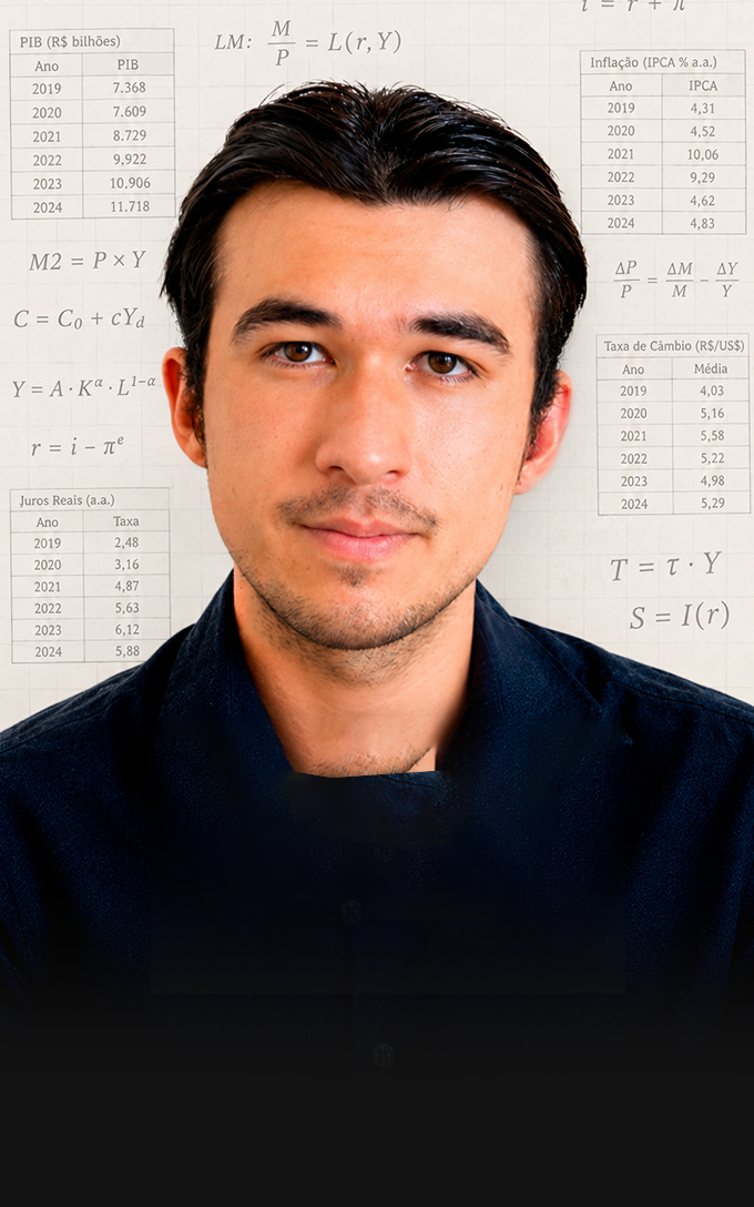 Capa do módulo Nerd dos Dados, economista analisando indicadores e gráficos macroeconômicos